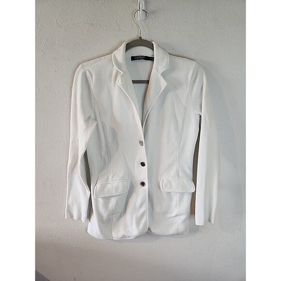 Lauren Ralph Lauren Women’s WhiteSolid 3 Button Blazer Jacket Blue Size Medium S - Picture 1 of 5